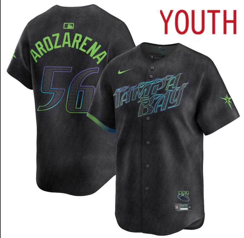 Youth Tampa Bay Rays #56 Randy Arozarena Nike MLB Limited City Connect Black 2024 Jersey